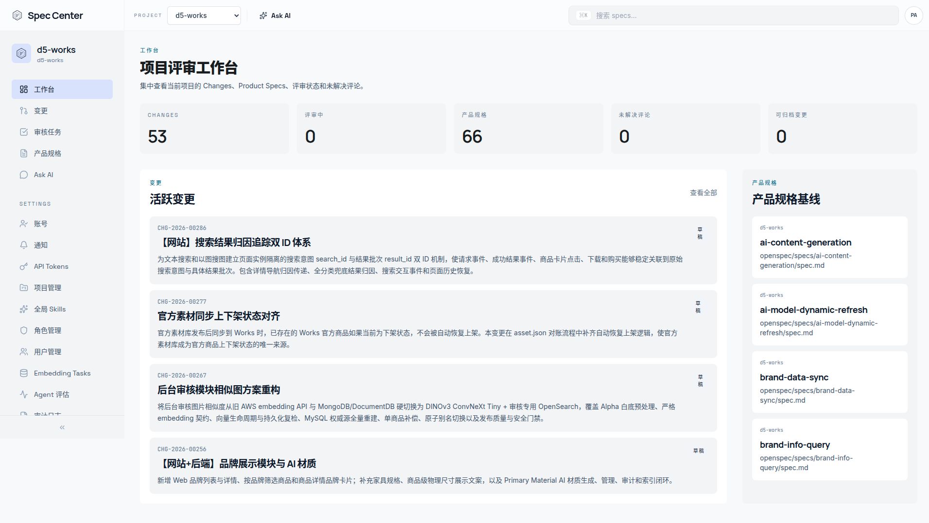 SpecCenter 现网 d5-works 仪表盘